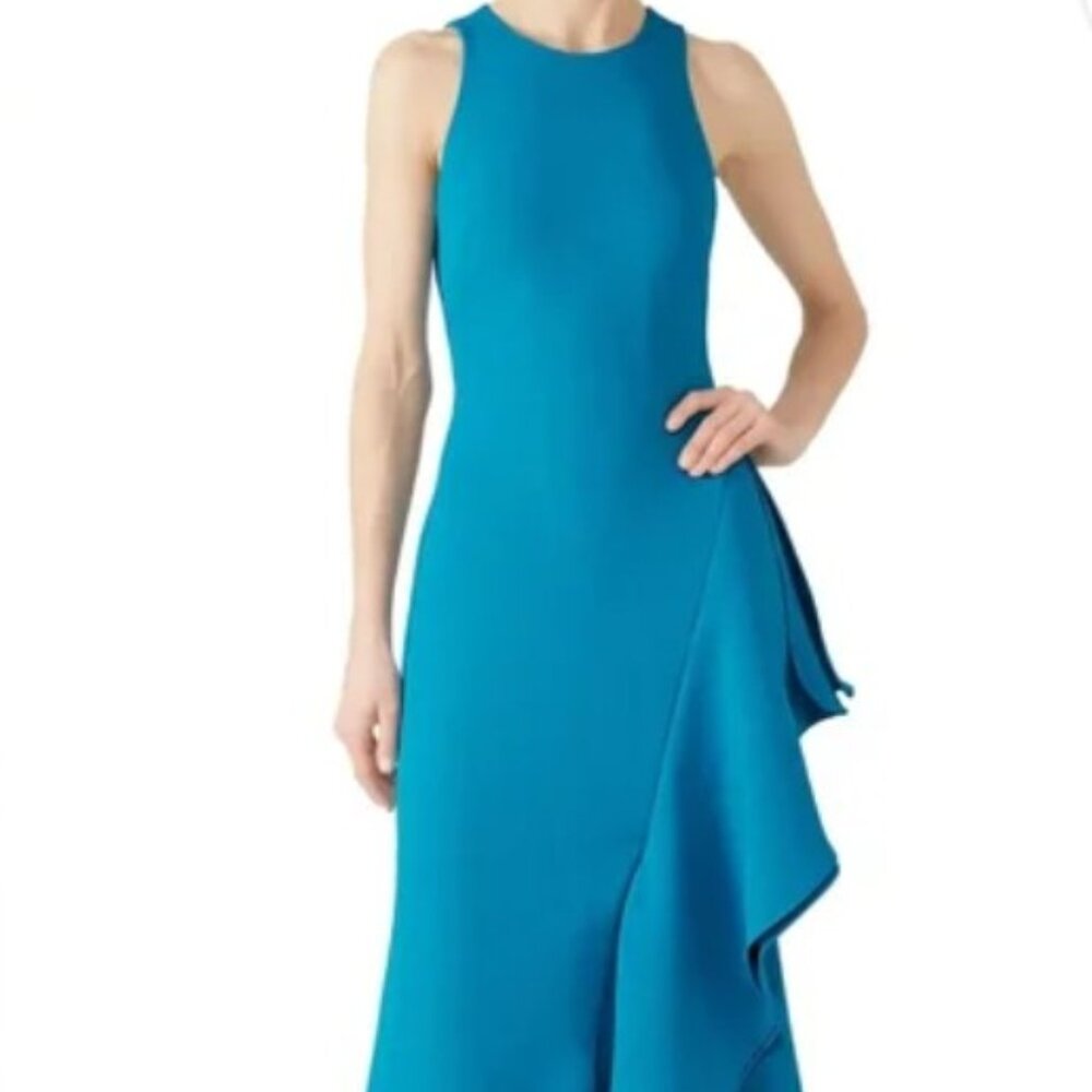 BADGLEY MISCHKA Bright Aqua Ruffle Gown $770 MSRP